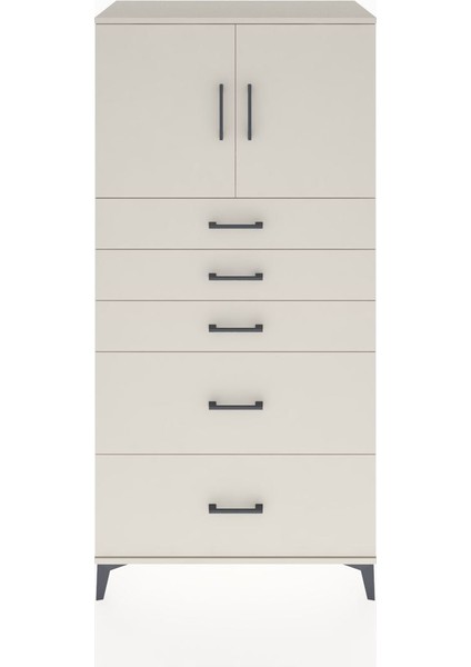 Hyperion Dolap Tek Raflı 5 Çekmeceli 2 Kapaklı 88X44X182 Aytaşı-Aytaşı
