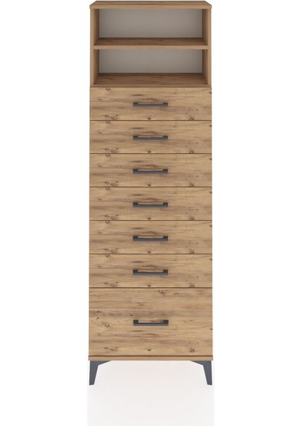 Arges Dolap 2 Raflı 7 Çekmeceli 60X30X182 Çam-Çam