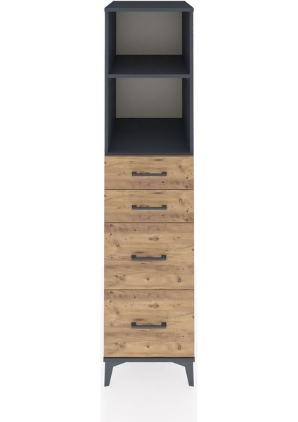 Kronos Dolap 2 Raflı 4 Çekmeceli 44X59X182 Antrasit-Çam