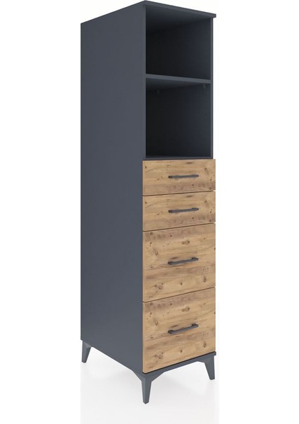 Kronos Dolap 2 Raflı 4 Çekmeceli 44X59X182 Antrasit-Çam fiyatları