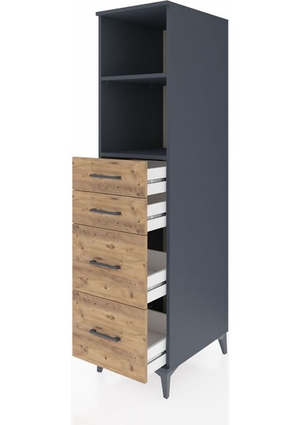 Kronos Dolap 2 Raflı 4 Çekmeceli 44X59X182 Antrasit-Çam fırsatları