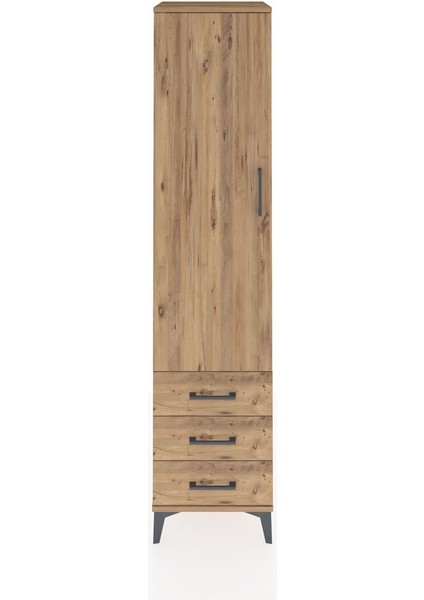 Hyperion Dolap 4 Raflı 3 Çekmeceli Tek Kapaklı 44X44X195 Çam-Çam