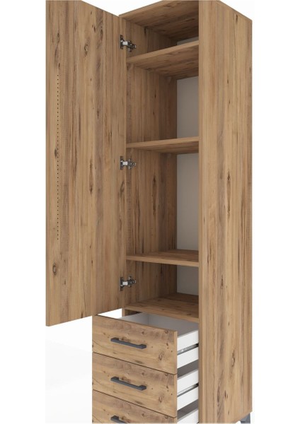 Hyperion Dolap 4 Raflı 3 Çekmeceli Tek Kapaklı 44X44X195 Çam-Çam indirimleri