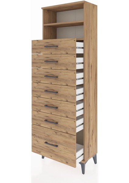 Arges Dolap 2 Raflı 7 Çekmeceli 60X30X182 Çam-Çam fırsatları