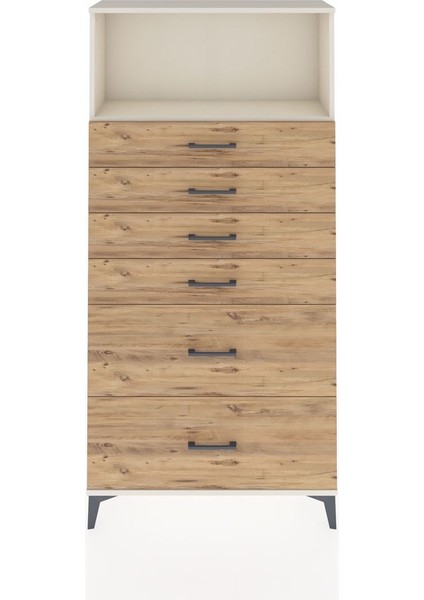 Arges Dolap Tek Raflı 6 Çekmeceli 88X30X182 Aytaşı-Çam