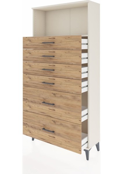 Arges Dolap Tek Raflı 6 Çekmeceli 88X30X182 Aytaşı-Çam fırsatları