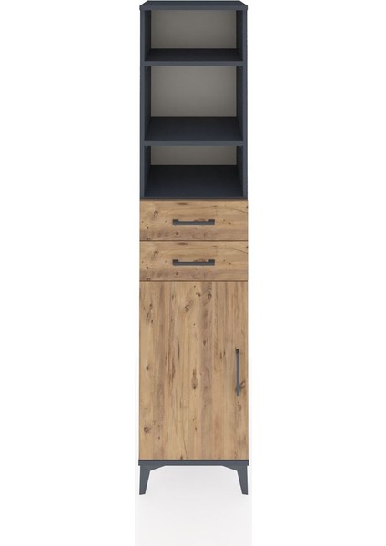 Hyperion Dolap 4 Raflı 2 Çekmeceli Tek Kapaklı 44X44X195 Antrasit-Çam