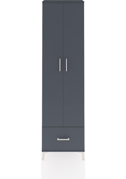 Arges Dolap 3 Raflı Tek Çekmeceli Tek Askılı 60X30X221 Antrasit-Antrasit