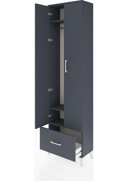 Arges Dolap 3 Raflı Tek Çekmeceli Tek Askılı 60X30X221 Antrasit-Antrasit fırsatları