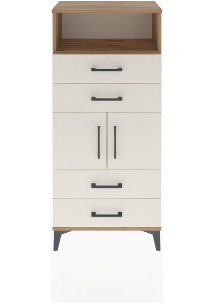 Arges Dolap 2 Raflı 4 Çekmeceli 2 Kapaklı 60X30X134 Çam-Aytaşı