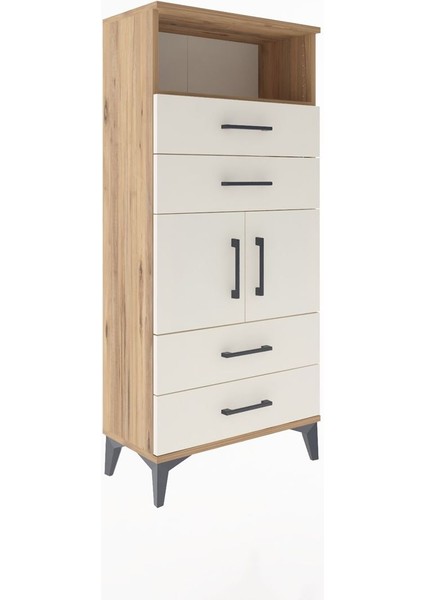 Arges Dolap 2 Raflı 4 Çekmeceli 2 Kapaklı 60X30X134 Çam-Aytaşı fiyatları