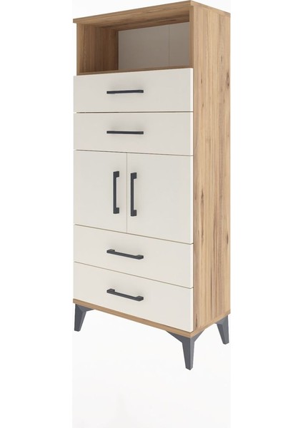 Arges Dolap 2 Raflı 4 Çekmeceli 2 Kapaklı 60X30X134 Çam-Aytaşı modelleri