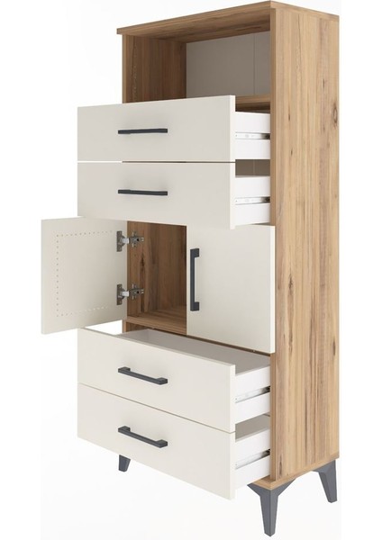 Arges Dolap 2 Raflı 4 Çekmeceli 2 Kapaklı 60X30X134 Çam-Aytaşı fırsatları
