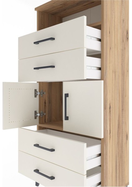 Arges Dolap 2 Raflı 4 Çekmeceli 2 Kapaklı 60X30X134 Çam-Aytaşı indirimleri