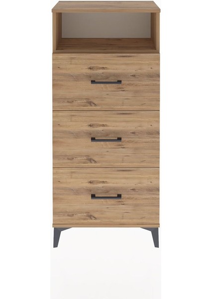 Arges Dolap Tek Raflı 3 Çekmeceli 60X30X134 Çam-Çam
