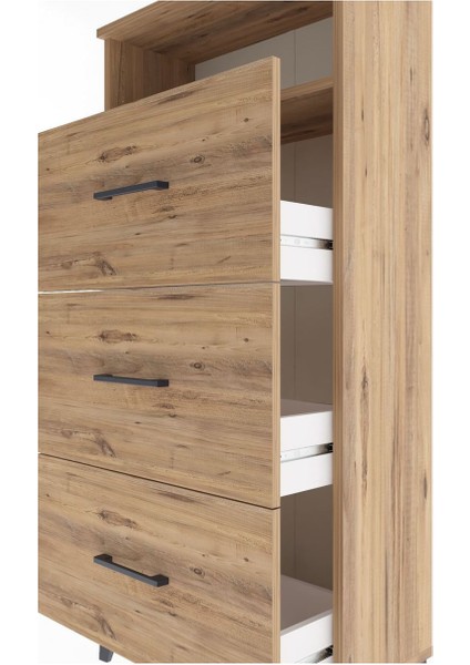 Arges Dolap Tek Raflı 3 Çekmeceli 60X30X134 Çam-Çam indirimleri