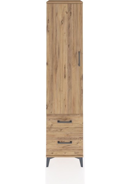 Hyperion Dolap 4 Raflı 2 Çekmeceli Tek Kapaklı 44X44X195 Çam-Çam