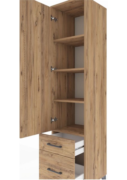 Hyperion Dolap 4 Raflı 2 Çekmeceli Tek Kapaklı 44X44X195 Çam-Çam indirimleri