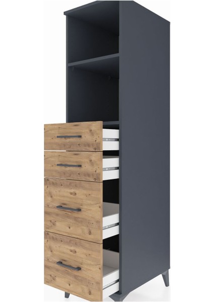 Kronos Dolap 2 Raflı 4 Çekmeceli 44X59X182 Antrasit-Çam indirimleri