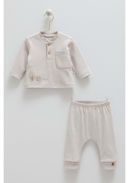 Hello Forest Yaka Düğmeli Alt Üst Takım - Caramell - TKE1953 - Gri - 6 - 9 Ay - TKE1953-GRI-6 - 9 Ay Gri