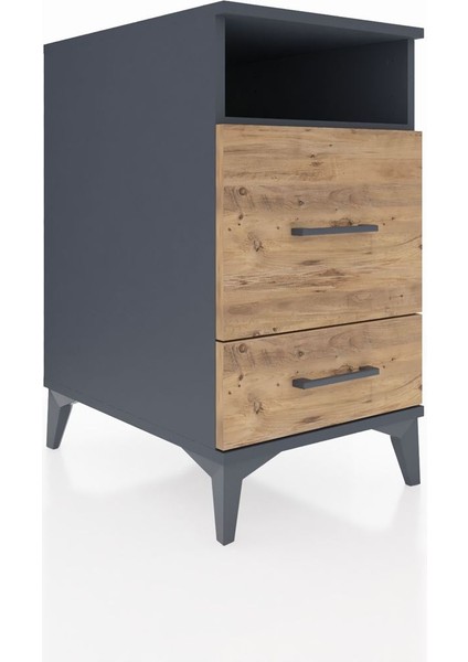 Kronos Komodin Tek Raflı 2 Çekmeceli 44X59X80 Antrasit-Çam fiyatları