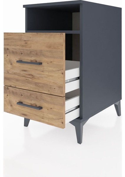 Kronos Komodin Tek Raflı 2 Çekmeceli 44X59X80 Antrasit-Çam fırsatları