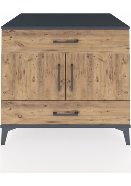 Kronos Şifonyer 2 Raflı 2 Çekmeceli 2 Kapaklı 88X59X80 Antrasit-Çam