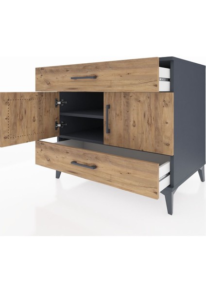Kronos Şifonyer 2 Raflı 2 Çekmeceli 2 Kapaklı 88X59X80 Antrasit-Çam fırsatları