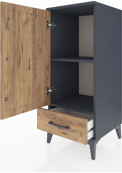 Hyperion Komodin 2 Raflı Tek Çekmeceli Tek Kapaklı 44X44X106 Antrasit-Çam fırsatları