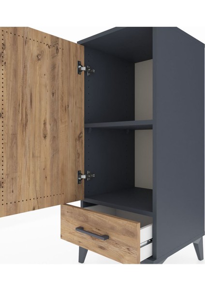 Hyperion Komodin 2 Raflı Tek Çekmeceli Tek Kapaklı 44X44X106 Antrasit-Çam indirimleri