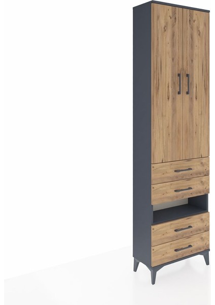 Arges Dolap 4 Raflı 4 Çekmeceli 2 Kapaklı 60X30X221 Antrasit-Çam fiyatları