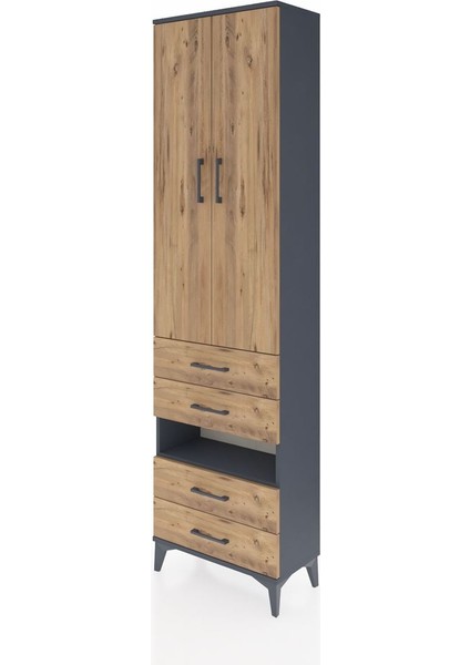 Arges Dolap 4 Raflı 4 Çekmeceli 2 Kapaklı 60X30X221 Antrasit-Çam modelleri
