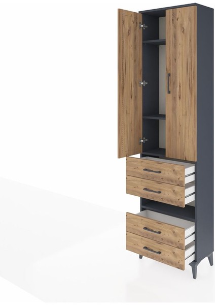 Arges Dolap 4 Raflı 4 Çekmeceli 2 Kapaklı 60X30X221 Antrasit-Çam fırsatları