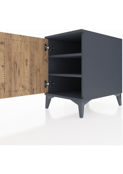 Kronos Komodin 2 Raflı Tek Kapaklı 44X59X64 Antrasit-Çam indirimleri