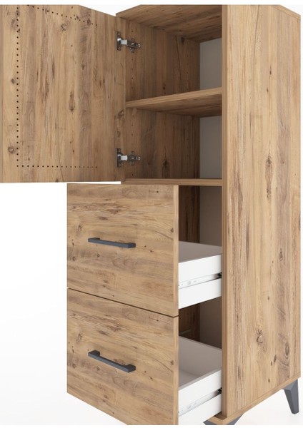 Hyperion Dolap 2 Raflı 2 Çekmeceli Tek Kapaklı 44X44X134 Çam-Çam indirimleri
