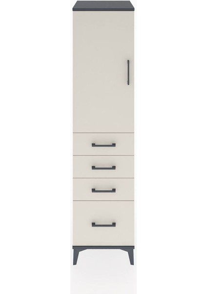 Hyperion Dolap 2 Raflı 4 Çekmeceli Tek Kapaklı 44X44X182 Antrasit-Aytaşı