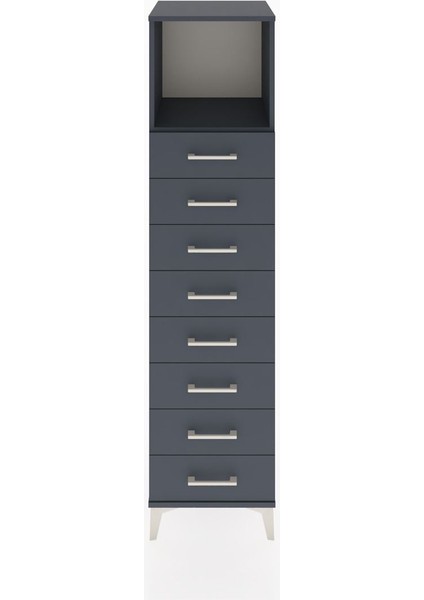 Hyperion Dolap Tek Raflı 8 Çekmeceli 44X44X182 Antrasit-Antrasit