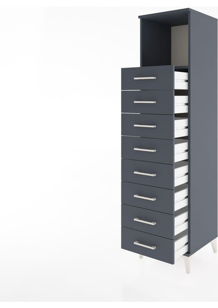 Hyperion Dolap Tek Raflı 8 Çekmeceli 44X44X182 Antrasit-Antrasit fırsatları