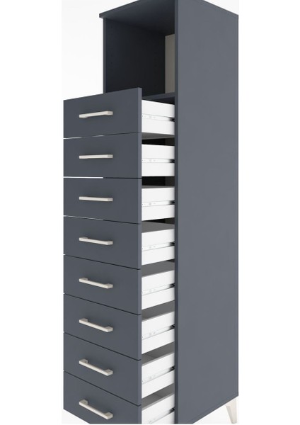 Hyperion Dolap Tek Raflı 8 Çekmeceli 44X44X182 Antrasit-Antrasit indirimleri