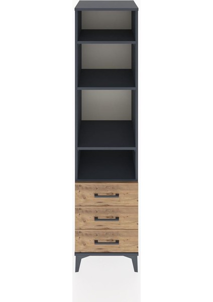 Hyperion Dolap 4 Raflı 3 Çekmeceli 44X44X182 Antrasit-Çam