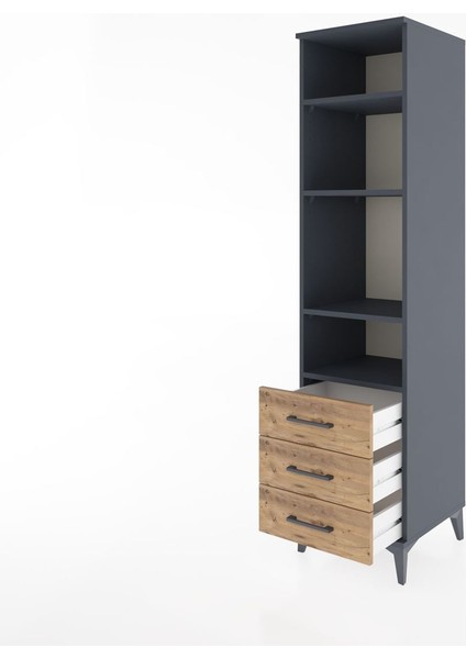 Hyperion Dolap 4 Raflı 3 Çekmeceli 44X44X182 Antrasit-Çam fırsatları