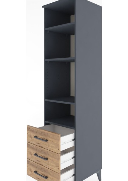 Hyperion Dolap 4 Raflı 3 Çekmeceli 44X44X182 Antrasit-Çam indirimleri