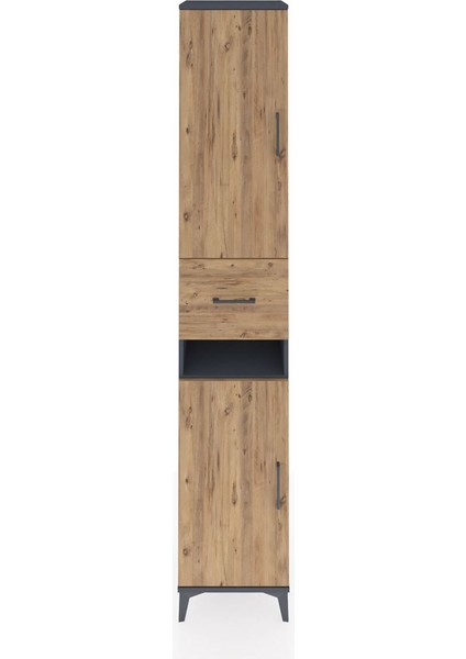 Hyperion Dolap 5 Raflı Tek Çekmeceli 2 Kapaklı 44X44X243 Antrasit-Çam