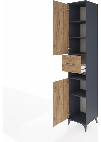 Hyperion Dolap 5 Raflı Tek Çekmeceli 2 Kapaklı 44X44X243 Antrasit-Çam fırsatları