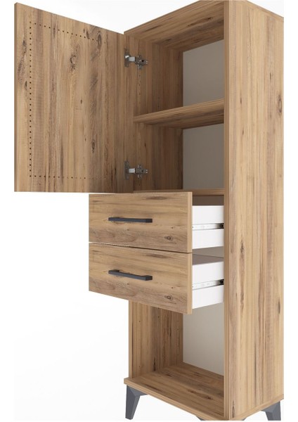 Arges Dolap 2 Raflı 2 Çekmeceli Tek Kapaklı 44X30X134 Çam-Çam indirimleri