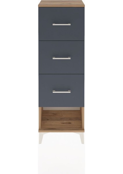 Arges Dolap 3 Çekmeceli 44X30X134 Çam-Antrasit