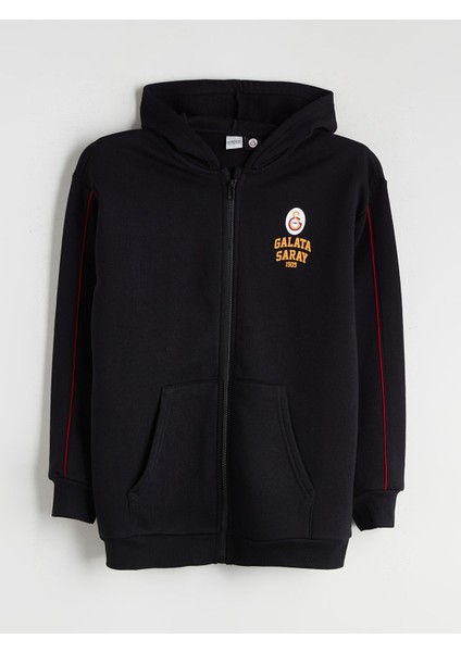 Yeni Sezon Kapüşonlu Galatasaray Baskılı Erkek Çocuk Fermuarlı Sweatshirt