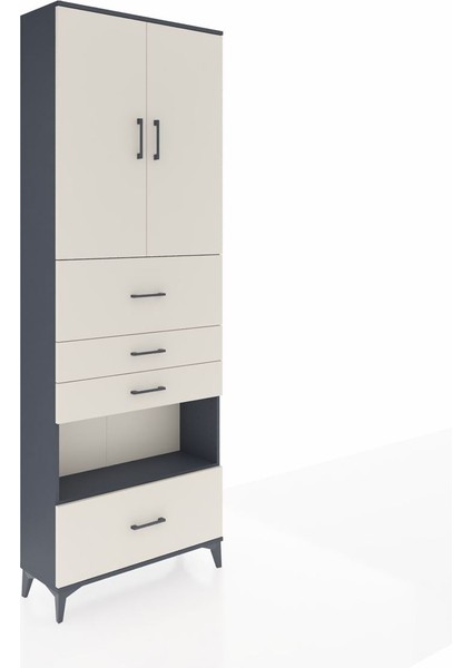 Arges Dolap 4 Raflı 4 Çekmeceli 2 Kapaklı 88X30X243 Antrasit-Aytaşı fiyatları