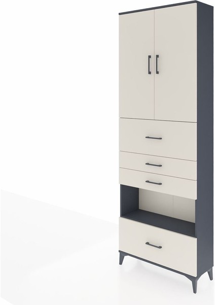 Arges Dolap 4 Raflı 4 Çekmeceli 2 Kapaklı 88X30X243 Antrasit-Aytaşı modelleri