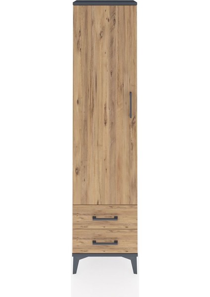 Arges Dolap 5 Raflı 2 Çekmeceli Tek Kapaklı 44X30X182 Antrasit-Çam